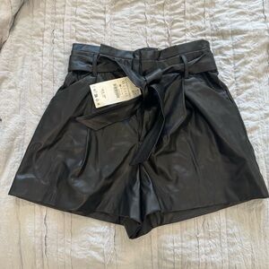 Zara High Waist Black Leather Shorts